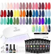 ROSALIND Poly Nail Gel Kit -24 Colors with Accessories Neon Poly Nails Gel Starter Kit with Slip ...