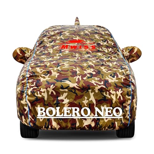 Image of Waterproof Car Cover for Mahindra Bolero Neo | Dustproof, UV & Scratch Resistant Soft Cotton Lining | Triple Stitched, Mirror Pockets & Elastic Hem | Jungle