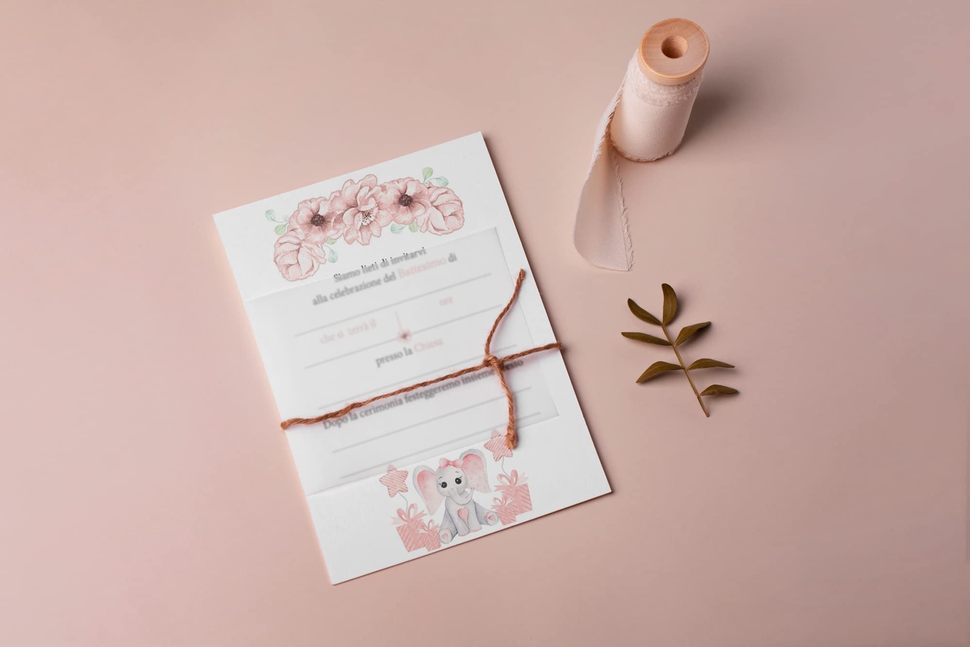 PRINTSERVIS Einladungskarten Zur Taufe – 20 Stück, Personalisierbar Mit Namen & Datum, 300 G/m² Karton, Rosa Elefant Design