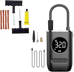 Kit Reparo Pneu + Bomba de Encher Pneu Mini Compressor Portátil