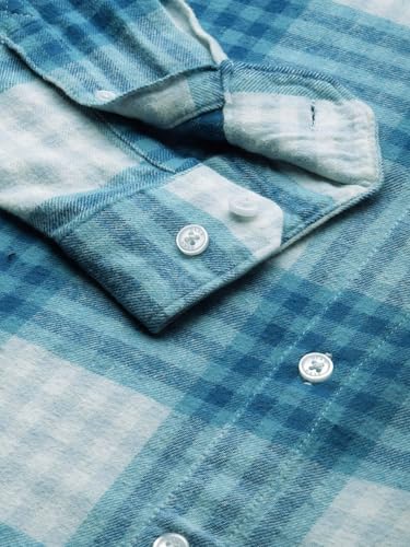 Image of THE BEAR HOUSE Men's Checked Pure Cotton Flannel Casual Shirt | Blue | TBH-MISIA-BL
