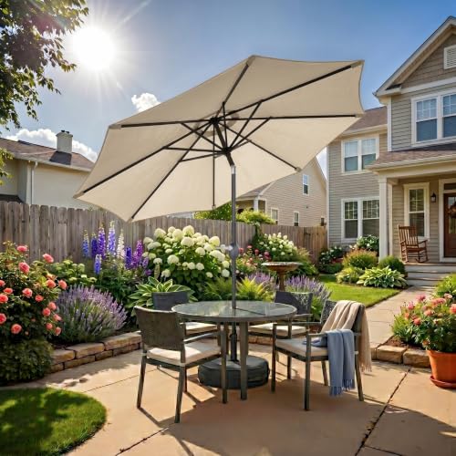 Image of Greesum 9FT Outdoor Patio Umbrella, Table Umbrella for Yard, Market, Heavy-Duty Waterproof Pool Umbrella with 8 Sturdy Ribs, UV Protection for Beach, Deck, Garden, Backyard