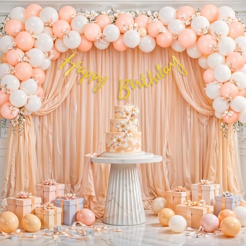 Image of Party Propz Happy Birthday Decoration Kit for Girls -46 Pcs, Birthday Decoration Items with Peach Curtains, Golden Happy Birthday Banner, Balloons for Birthday Decoration for Girls (Cardstock, Latex)