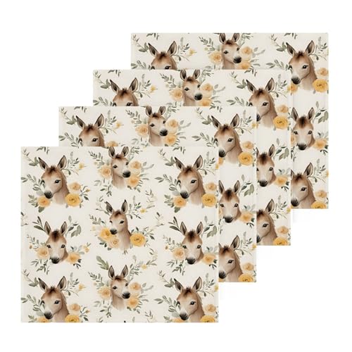 YMGQYJ Cotton Washcloths 4 Pack Donkey Floral Print, Soft Water Absorbent Quick Dry Fingertip Towels for Bathroom Hotel Travel 12×12 in