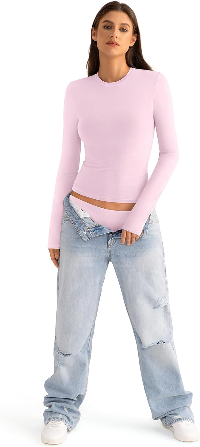 Womens Cotton Long Sleeve Shirts Crew Neck Fitted Basic Going Out Outfits Undershirt Spring Fall Clothes 2025 - Image 5