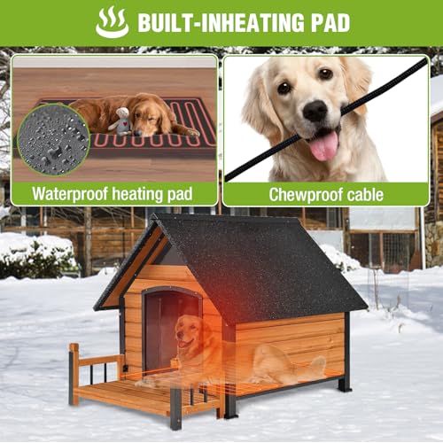 GUTINNEEN-Extra-Large-60-Heated-Dog-House-Outdoor-Dog-Kennel-with-Safe-Heated-Pad-Chew-Proof-Metal-Frame-and-Rotating-Food-Bowl-for-Large-Dog-Breeds