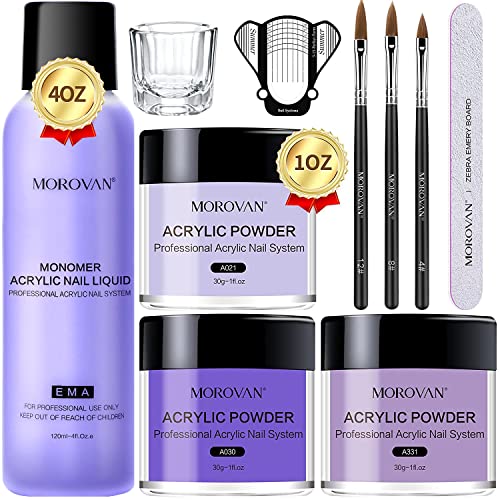 Morovan Acrylic Nail Kit - Acrylic Powder Set Monomer Acrylic Nail Liquid Acrylic Nail Powder for Acrylic Nails with Acrylic Nail Brush