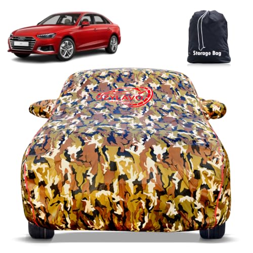 Image of Premium Car Cover for Audi A4 Model | Waterproof, UV & Dust Protection | Mirror & Antenna Pocket | Triple Stitched, Soft Inner Lining, Belt & Buckle (Jungle Print)