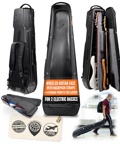 Image of Gruv Gear Bass Guitar Case Hard, Patented Bass Guitar Gig Bag with Adjustable Backpack Straps, Easy Rolling Wheels, Travel Approved, Multiple Pockets for Guitar Accessories, Holds 2 Instrument
