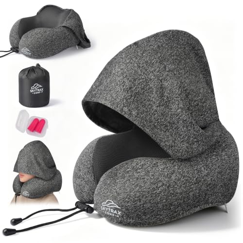SkytraxComf® Travel Neck Pillow with Hood for Privacy on Long Flights