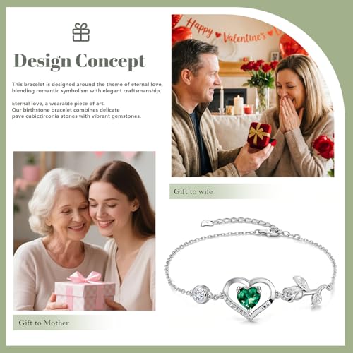 Image of 1CT Rose Heart Bracelet Moissanite Lab-Grown Sapphire Ruby Emerald&More 18K White Rose Gold Plated Anniversary Birthday Gift for Wife Girlfriend Mom Daughter Mothers Day Gift for Mom