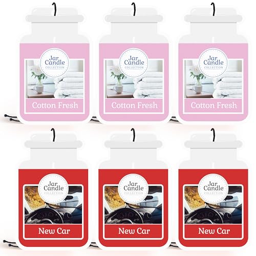 SOL 6pk Jar Candle Air Fresheners New Car and Cotton Fresh Scent Smell for Women Eliminates Bad Odours Hanging Freshner Perfume Long-Lasting Fragrance Refresher for Vehicles