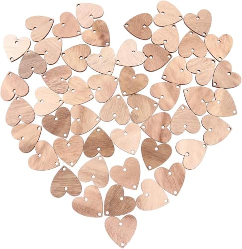 50pcs Heart Wooden Slices with 50 Iron Set for Birthday Reminder Hanging Wooden Plaque Board DIY Calendar Accessories Home Decoration (Wood Grain)