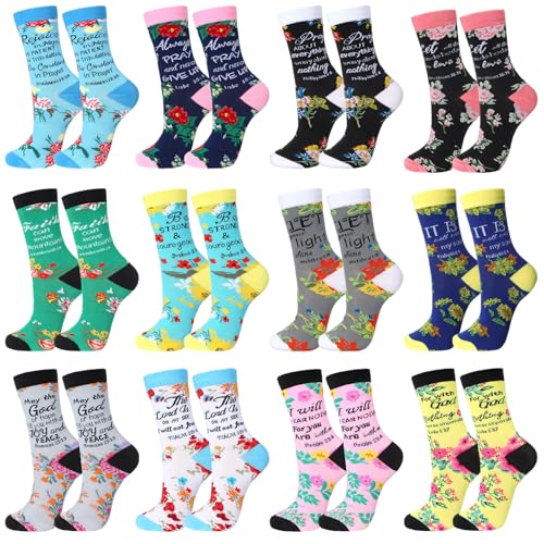 12 Pairs Christian Socks Gifts with Inspirational Words Religious Bible Verse Socks