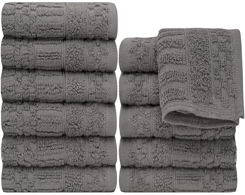 Image of PH Pleasant Home Diamond Wash Cloths Set - 12 Pack (12 inch x 12 inch) - 509 GSM - 100% Ring Spun Cotton Wash Cloth - Super Soft and Highly Absorbent Face Towels(Dark Grey)