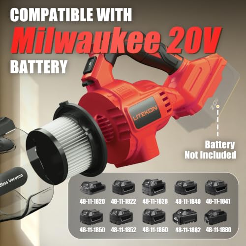Image of Cordless Vacuum Cleaner Compatible with Mil-Wuakee 20V Battery,20000Pa High Power Handheld Vacuum with HEPA Filter, 5 in 1 Portable Electric Vacuum With LED Light for Carpets, Floors&Cars (No Battery)