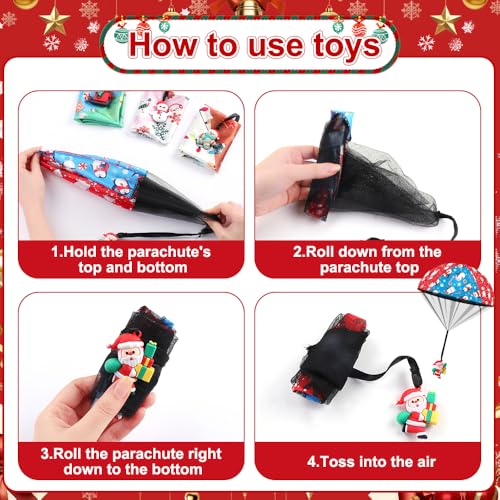 JOICEE 8 PCS Christmas Parachute Toys, Hand Throw Flying Toys Filled with Xmas Figures Stocking Stuffers for Kids Christmas Party Favors Goody Bag Filler