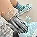 Women's Vintage Striped Crew Socks 4 Pairs Cute Fashion Patterns Mid Calf Socks