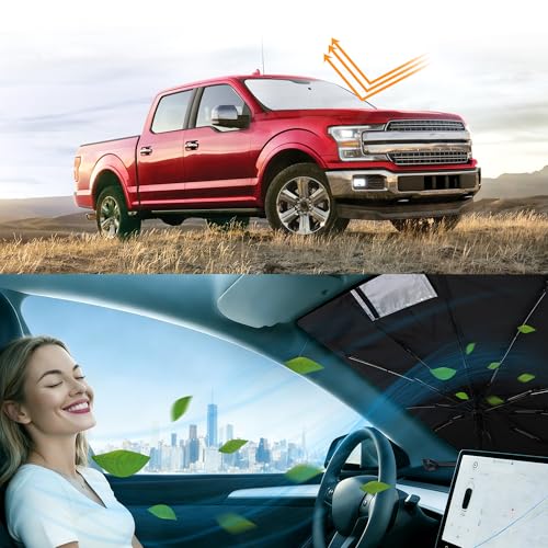 Image of Windshield Sun Shade for 2015-2020 Fo-rd F150 | Foldable, Full covered for windshield, Block UV Rays, Heat Reduction, Easy to install, Keeps Car Cooler