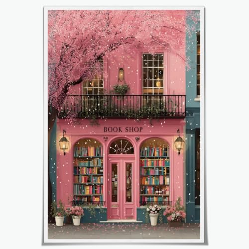 Romantic Pink Boho Cherry Blossoms Wall Art Vintage Aesthetic Bookstore