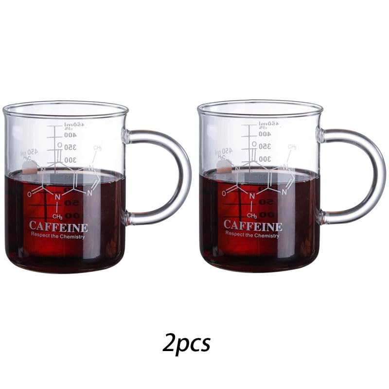 Tazza graduata in vetro borosilicato resistente al calore - 1/2 pezzi Becher graduato da cucina con manico for caffè e latte(2pcs)
