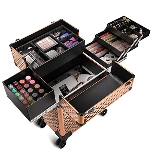 Stagiant SG85IF Beauty Rolling Makeup Train Case Cosmetic Trolley 4 Tray Sliding Rail Removable Middle Layer thumb #1