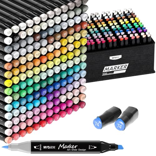 M&G 168 Colors Alcohol Markers Stocking Stuffers Christmas gift Dual Tip Markers Chisel & Fine Alcohol-based Art Marker Set for adult Coloring Illustration