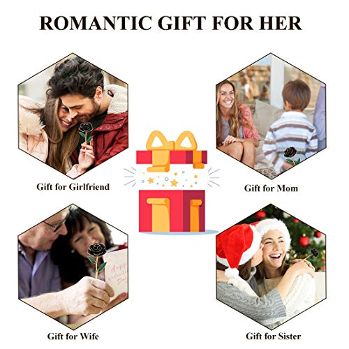 Zjchao 24K Black Rose For Her, Dipped Gold Rose Eternity Love Real Golden Plated Preserved Eternal Flower With Rose Stand Present For Wife/Girlfriend/Lover (Black) #TOP6