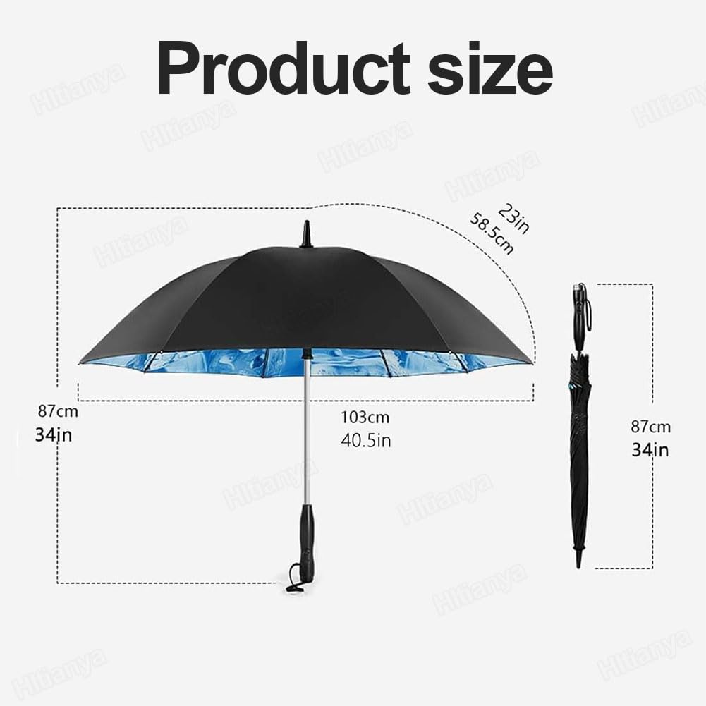 Paraguas con ventilador y botella de agua, efecto refrescante de 5-7 °C, protección solar UPF 50+, paraguas de viaje, parasol recargable por USB