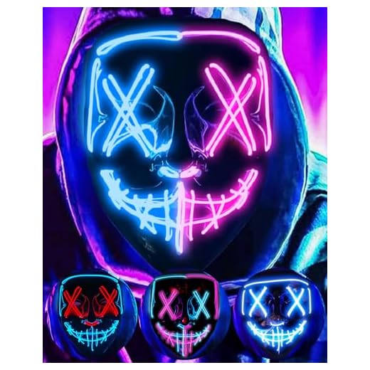 DWTECH LED Masque Halloween – Masques lumineux à LED avec fil électroluminescent pour bal masqué, cosplay, masque lumineux pour enfants, hommes, femmes, Halloween, festival, fête