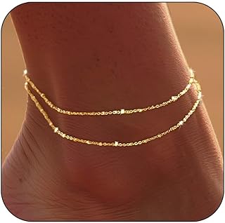 Dainty 14K Gold Plated Ankle Bracelets for Women, Waterproof 14K Gold Pl...