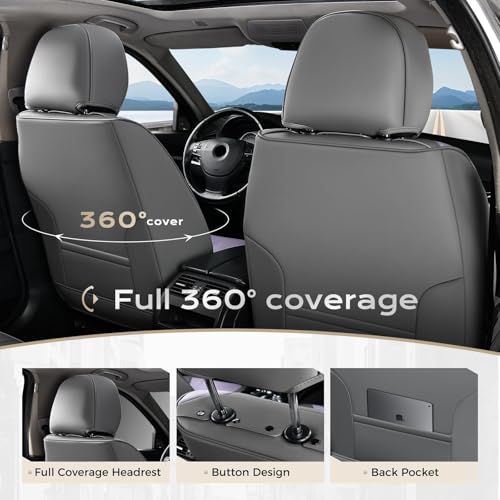 Image of Coverado Car Seat Covers Full Set, Seat Covers for Cars, Waterproof Leather Automotive Seat Cover, Universal Car Interior Protectors Cushion for Most Cars Gray Pruple