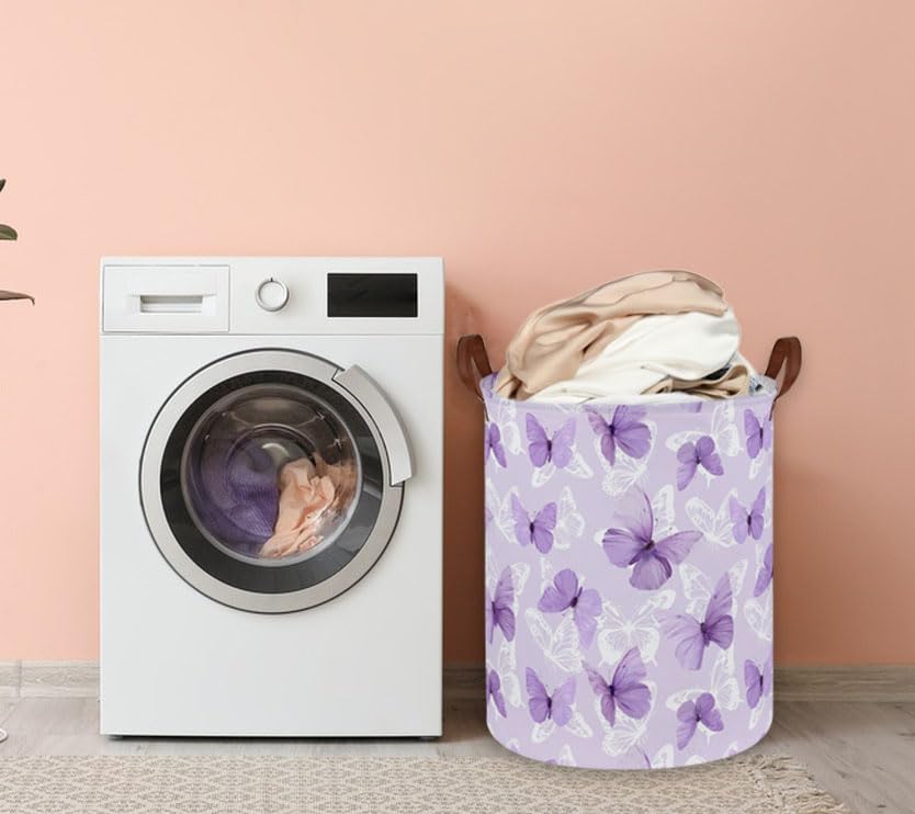 Image of Kids Laundry Hamper,Butterfly Laundry Basket Collapsible Girls Storage Baskets for Home Decor,Office,Toy Organizer,(Purple Butterfly