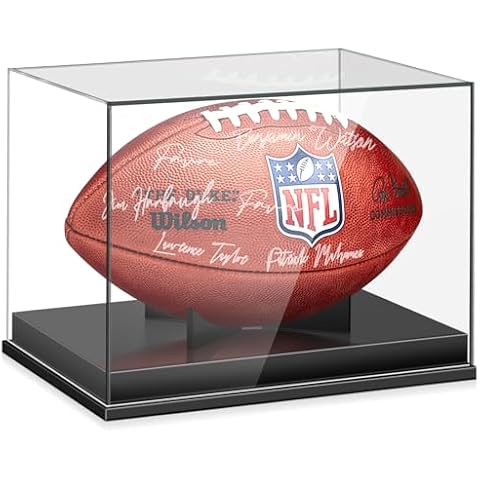 Leffis Football Display Case, Acrylic Football Case Display Case, Memorabilia Display Cases with Removable Built-in Football Display Stand for Autographed Football (No Assembly Required) Cover