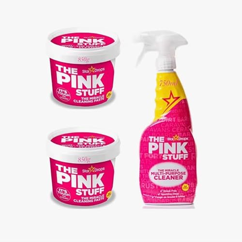 The Pink Stuff Set de Limpieza Milagroso, 2 Pastas Limpiadoras de 850g y Spray Multiusos de 750ml,ideal para multiples superficies