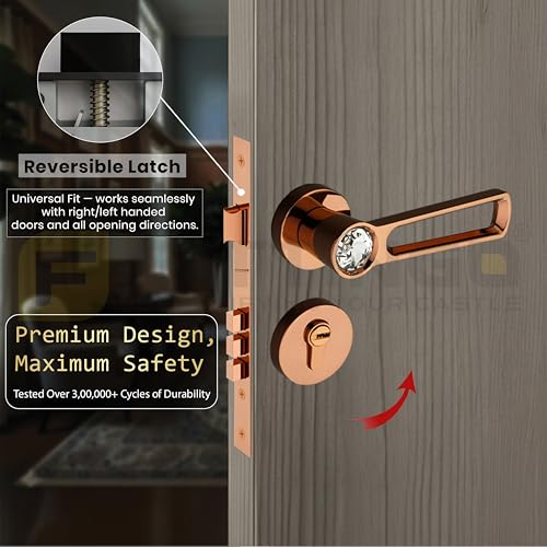 Image of Nice Mortise Door Handle Lock Set /Premium Zinc Alloy Door Handle with Locks /Heavy-Duty Main Door Handle with Lock for Home, Office & Hotel Doors - 3 Years Warranty (PVD Bronze)