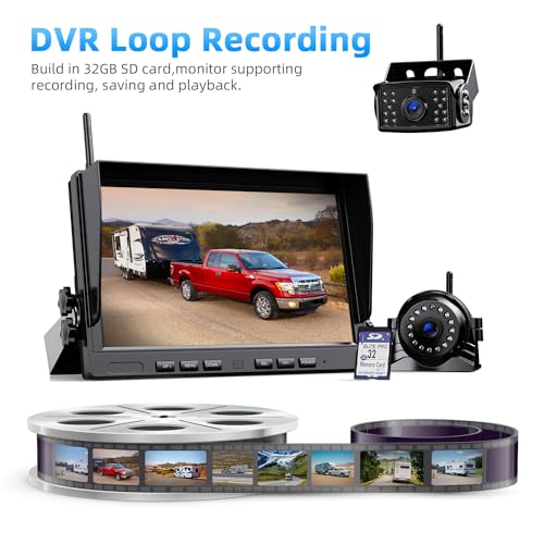 Image of eRapta 4 Wireless Backup Camera System with HD 2K 10-Inch Loop Recording Monitor, Quad Channels Full-Field Cameras IR Night Vision for Trailer /RV /Truck /Camper /Bus-AW104SL