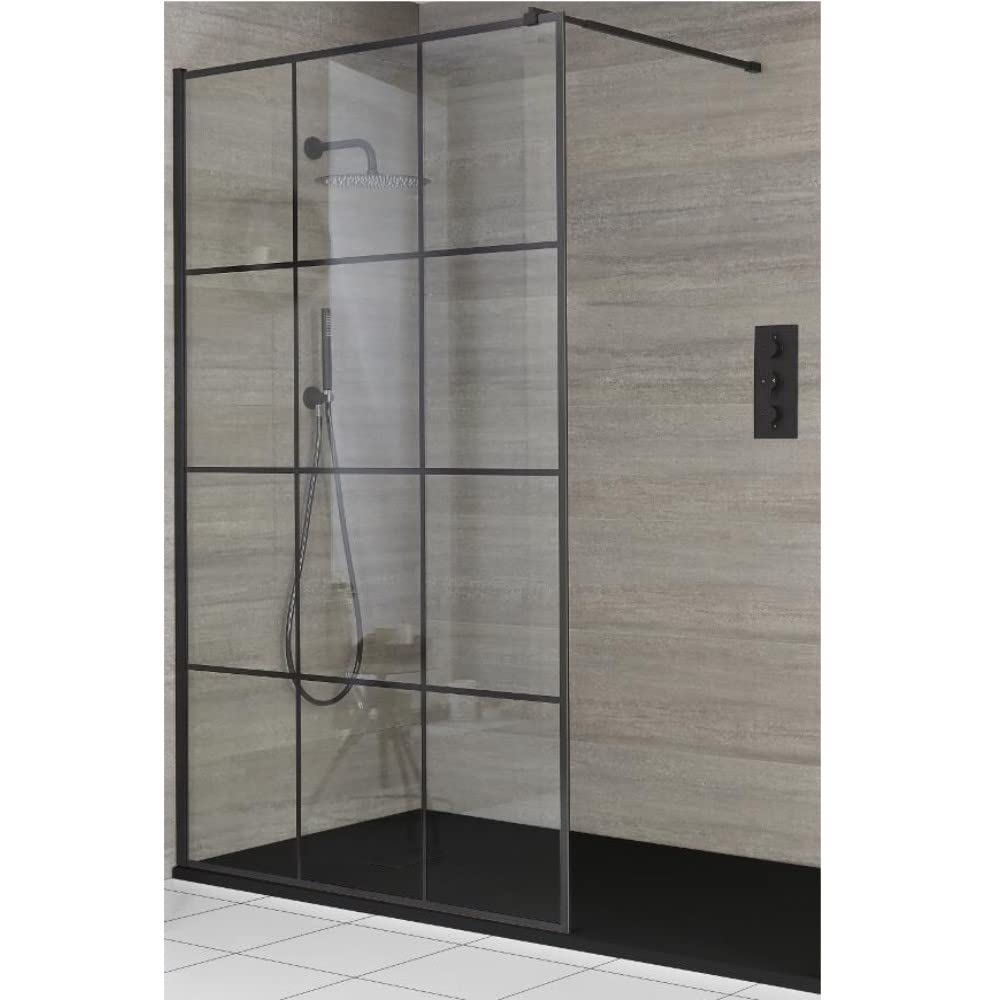 Milano Barq Black Grid Wet Room Shower Enclosure Graphite Tray - 1700mm x 800mm