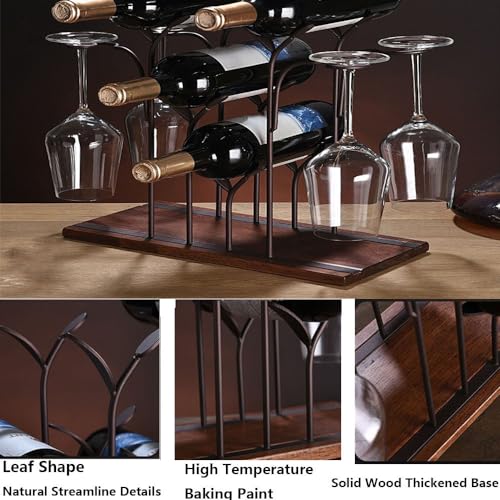 Soporte para botellas de vino de hierro y madera 4 botellas miniatura 4