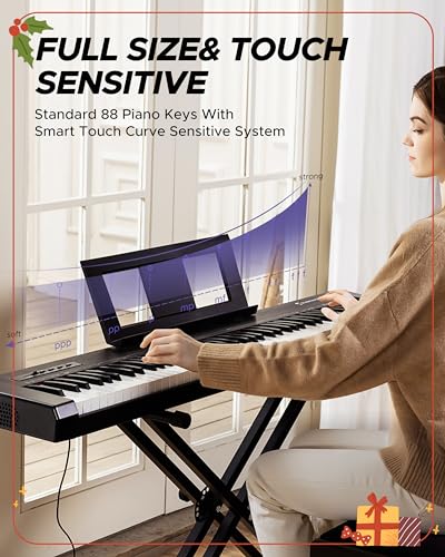 Starfavor 88 Key Digital Piano Beginner Electric Keyboard Full Size with Semi-Weighted Velocity-Sensitive Keys Dual 20W Speakers SP-10 Bundle include Sustain Pedal, Power Supply, Stand, Piano Stickers - Thumbnail 2
