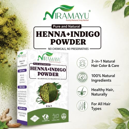 Image of Henna and Indigo Powder Combo for Black Hair 200g | Natural Herbal Hair Colour Powder | Chemical Free Ammonia Free Grey Hair Coverage Plant-Based Hair Dye - 100g Each (Pack of 2)