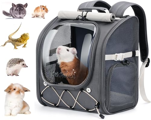 Pecute Small Pet Carrier Breathable Bearded Dragon Carrier with Transparent Bubble & Steel Frame Safety Lock for Hamster Rabbit Guinea Pig Parrot Kitten Puppy Ideal for Travel/Vet Visits/Camp
