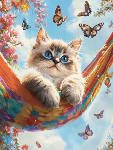 Diamond Painting Papillon Chat 100x135cm | Kit Broderie Diamant Complet pour Adulte