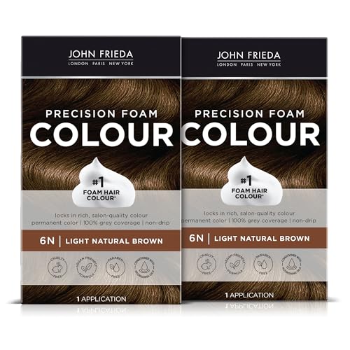 John Frieda Precision Foam Colour Light Natural Brown 6N Full-coverage Hair Color Kit Anti-Fade Gray Coverage Deep Color Saturation Hair Dye Pack of 2