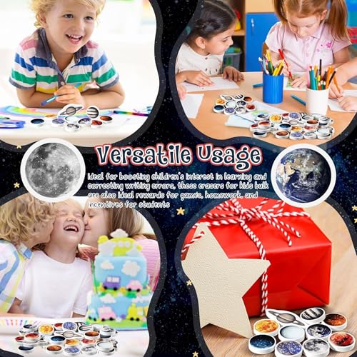Image of Birthday Popper 24 Pcs Planet Shaped Erasers as Birthday Return Gift - 5mm Thick Pencil Erasers, Fun Educational Gift for Boys & Girls - Classroom Rewards, Stationery, School Supplies