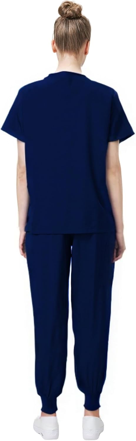 Meichoon Medical Overalls Suit V-neck Short-sleeved Top with 3 Pockets Slim Pants Quick-drying Unisex DK05
