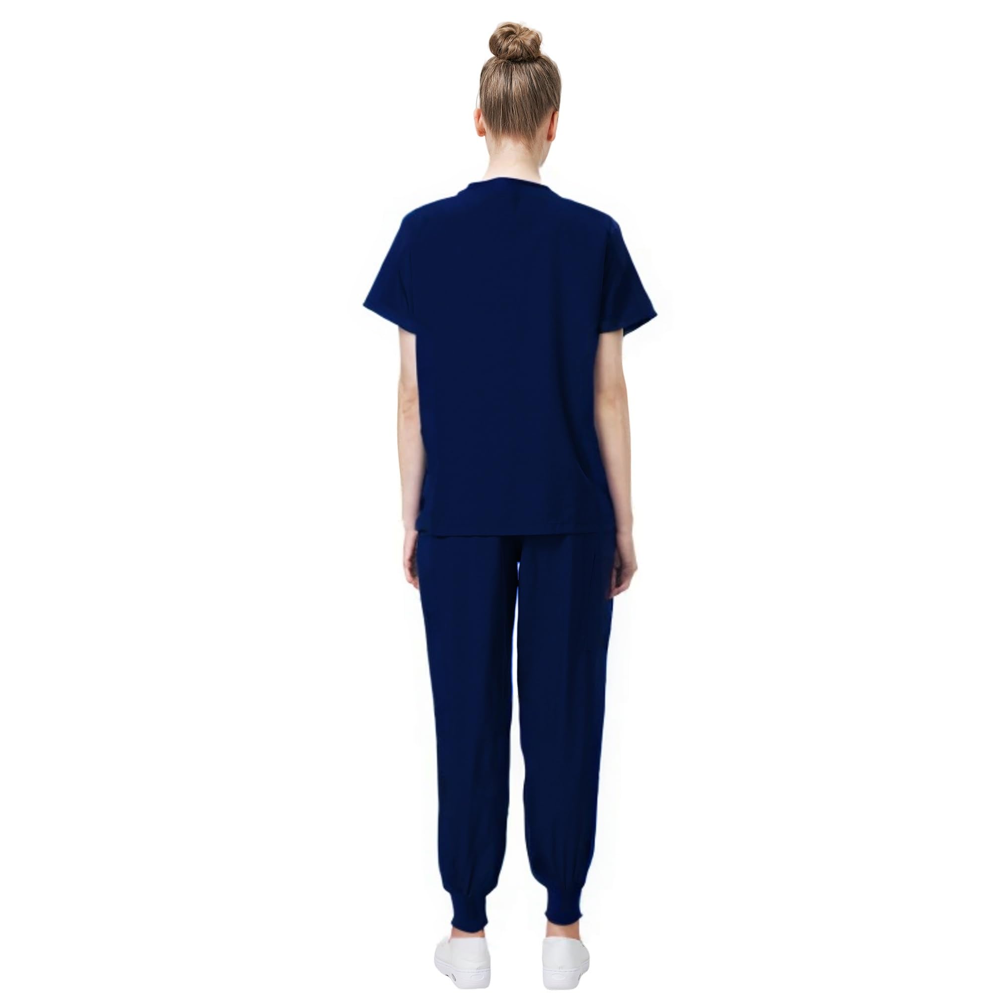 Medizinischer Overall Anzug V-Ausschnitt Kurzärmliges Oberteil mit 3 Taschen Schlanke Hose Schnelltrocknend Größen Unisex DK05