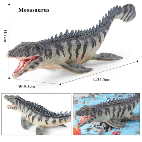 Image of Mosasaurus Striped Body Realistic Dinosaur Toy with Movable Mouth Textured Dinosaur Figure Prehistoric Animal Creatures Educational Toy for Kids & Adults