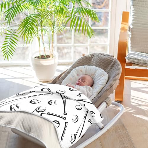 Image of Baseballs White Black Baby Swaddle Blanket for Boys and Girls, Muslin Baby Receiving Swaddle Blanket, Soft Cotton Nursery Swaddling Blankets for Newborn Toddler Infant