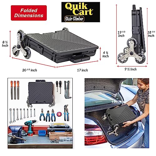 Image of dbest Products Quik Cart Stair Climber Wheeled Rolling Crate Teacher Utility with seat Heavy Duty Collapsible Basket with Handle, 18 inch D x 17 inch W x 39 inch H, Black